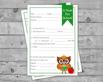 Printable Owl School Notes - Note To Teacher - Fill In School Notes - Printable Note From Home