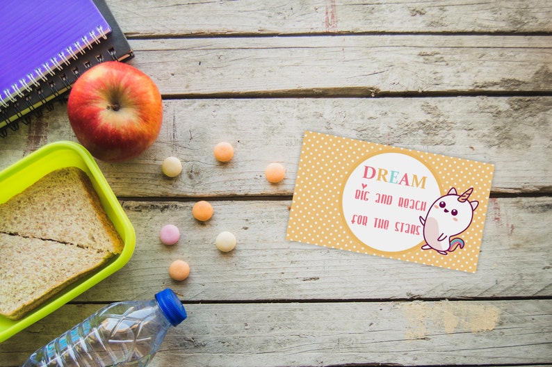 Inspirational Lunch box cards Kids lunchbox card notes Printable Caticorn lunch box notes
