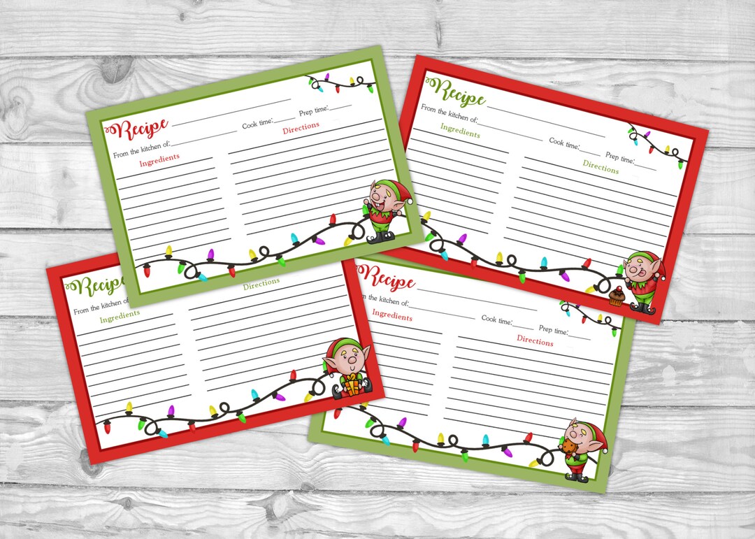 Christmas Printable Holiday Recipe Card - DIY Recipe Card 4x6 - Cute ...