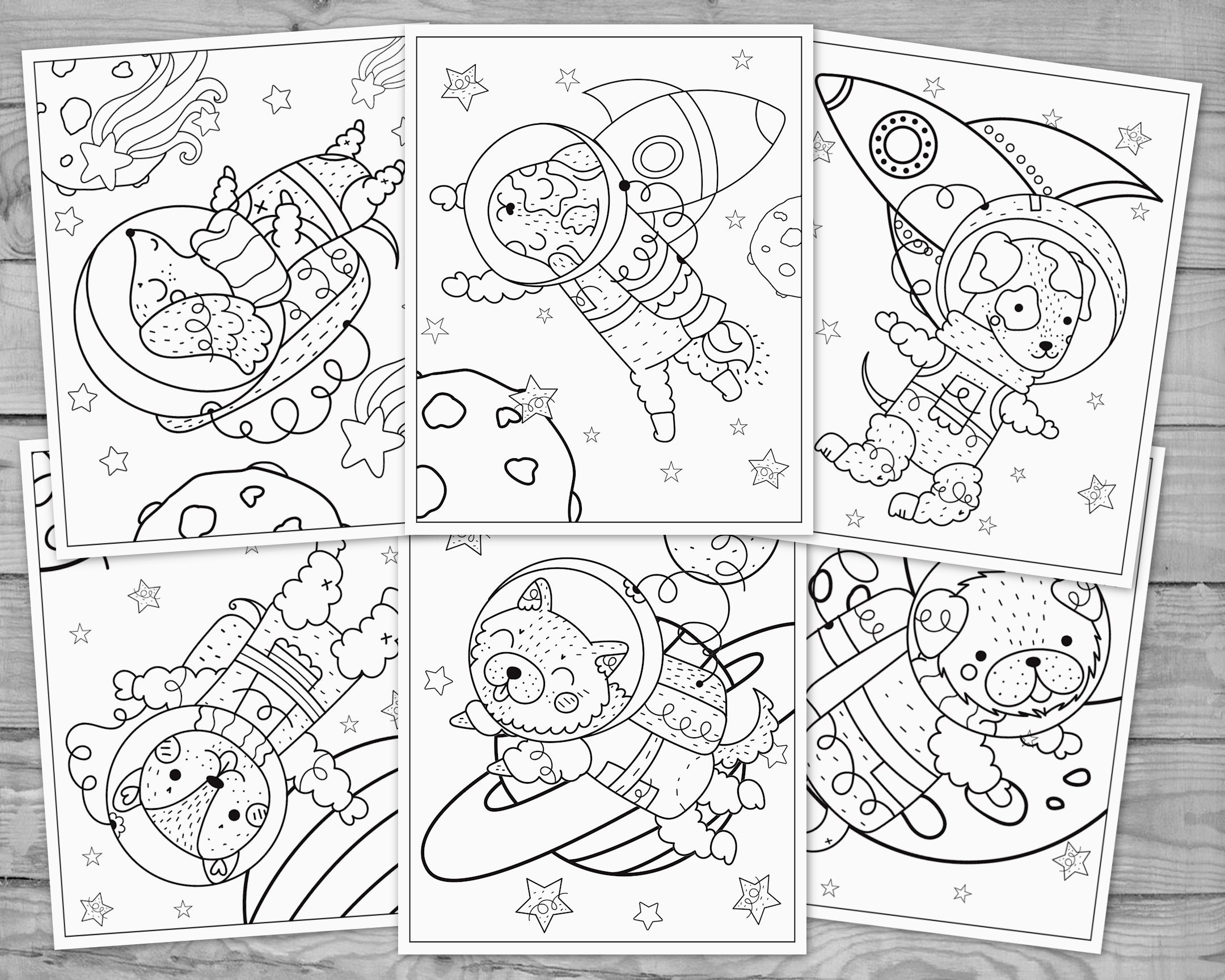Astronaut Dog Printable Coloring for Kids, Space Dog Coloring Pages