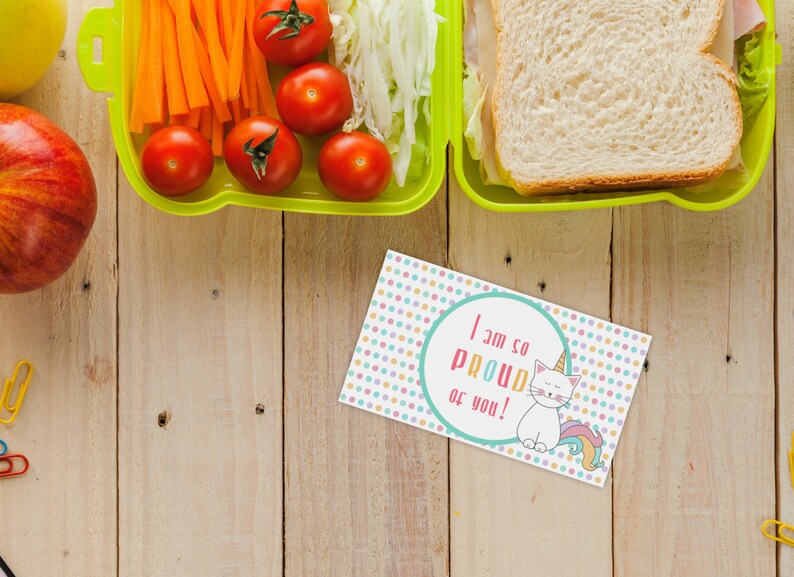 Inspirational Lunch box cards Kids lunchbox card notes Printable Caticorn lunch box notes