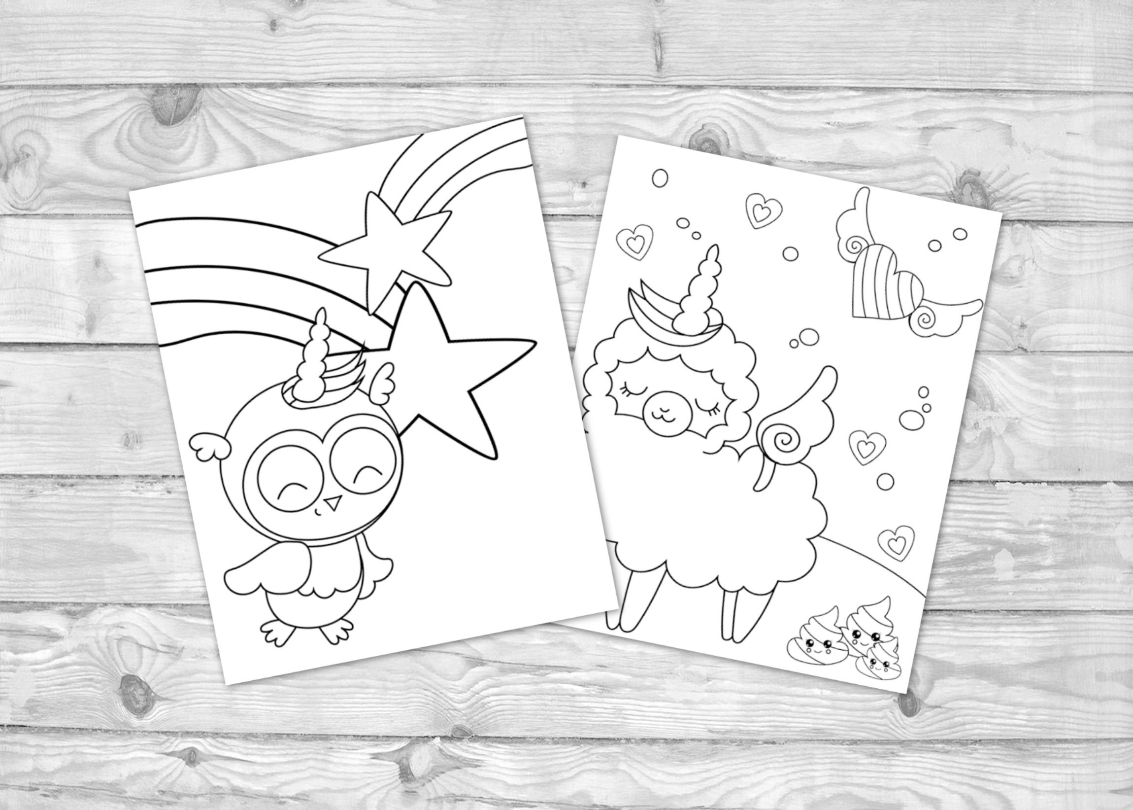 printable kawaii unicorn coloring pages for kids unicorn etsy