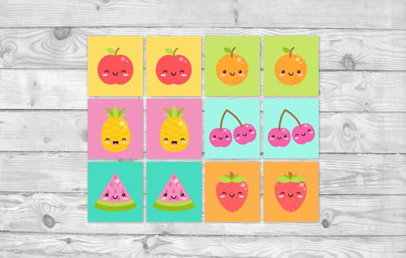 printable fruit matching memory game preschool memory game etsy