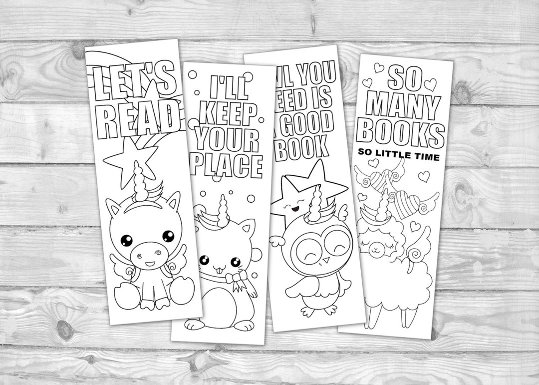 Printable Kawaii Coloring Bookmarks, Kawaii Unicorn Bookmarks, Set of 4 ...