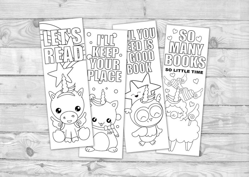 printable kawaii coloring bookmarks kawaii unicorn bookmarks etsy