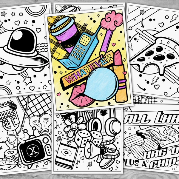 Printable 90s Coloring Pages, 90s Aesthetic, I Love The 90s Coloring Book