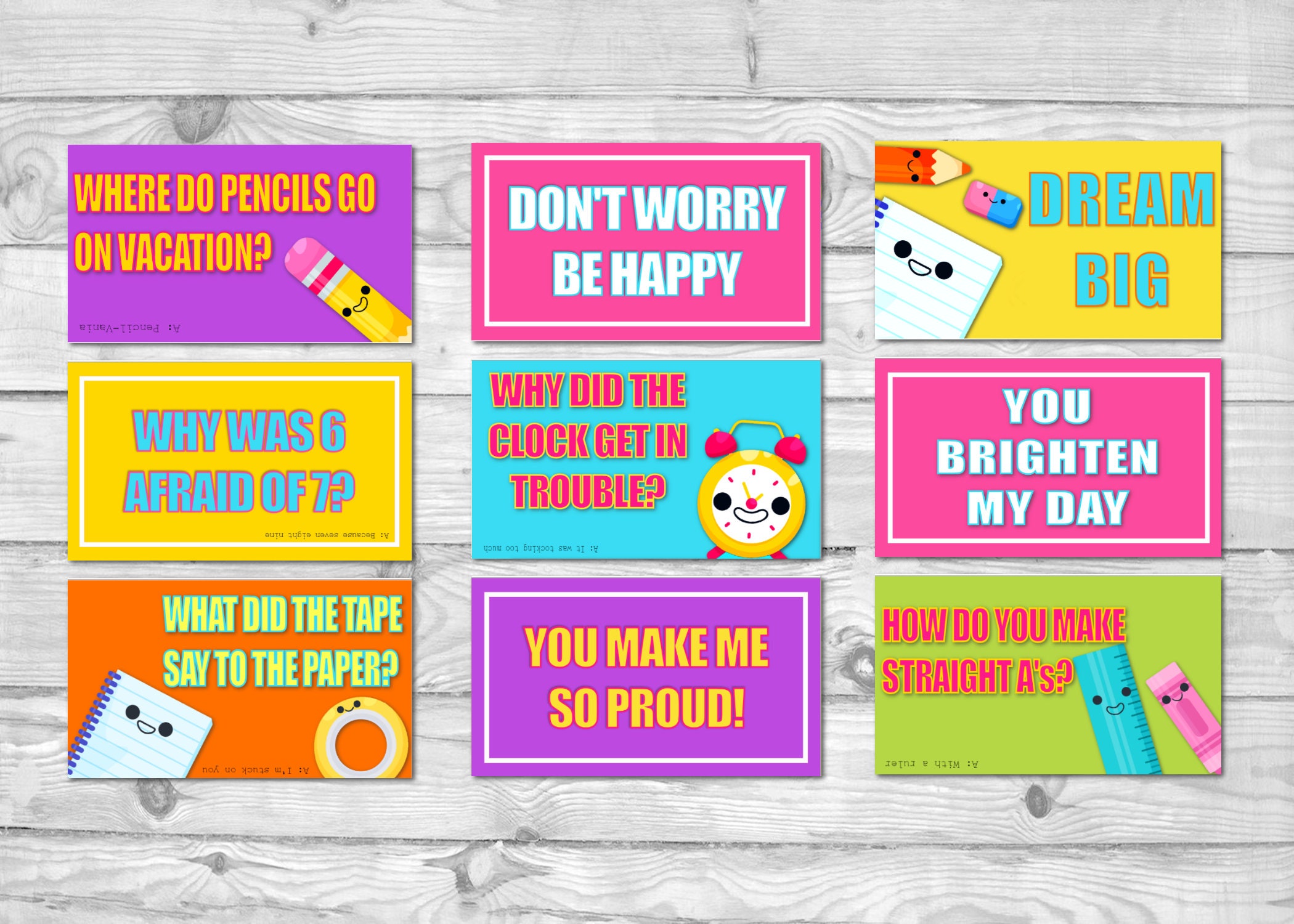 Printable School Lunch Notes, Lunch Box Cards, Printable Kids Lunchbox