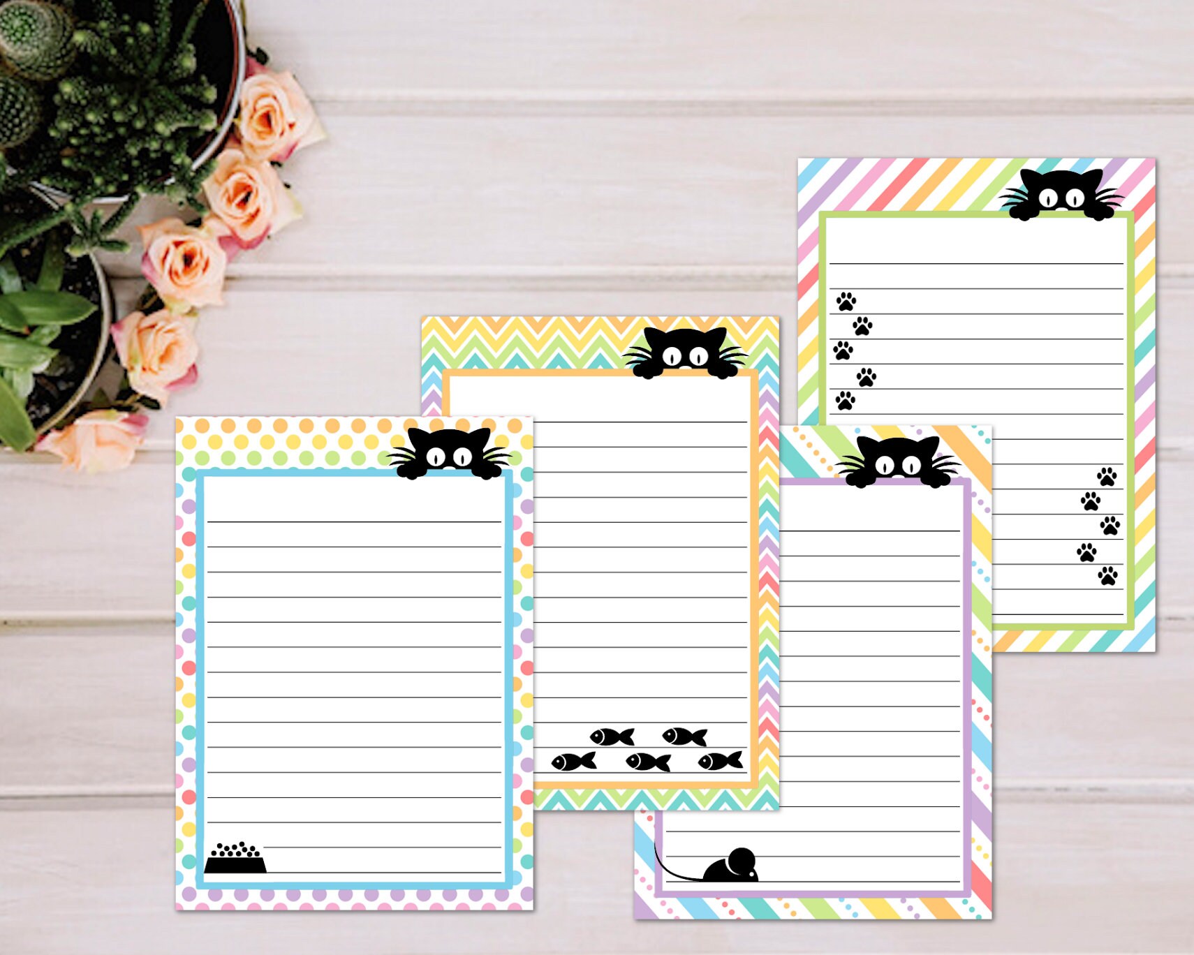 printable note pages cat note paper decorative writing etsy sweden