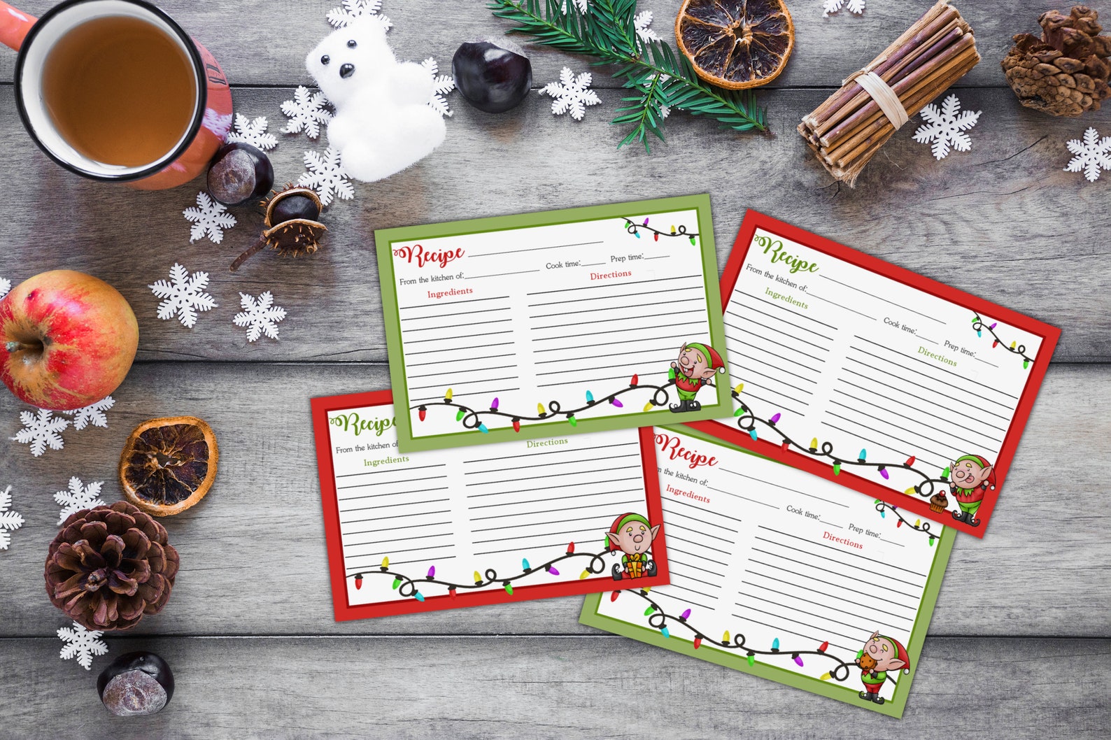 Christmas Printable Holiday Recipe Card DIY Recipe Card 4x6 Cute Christmas Recipe Cards 