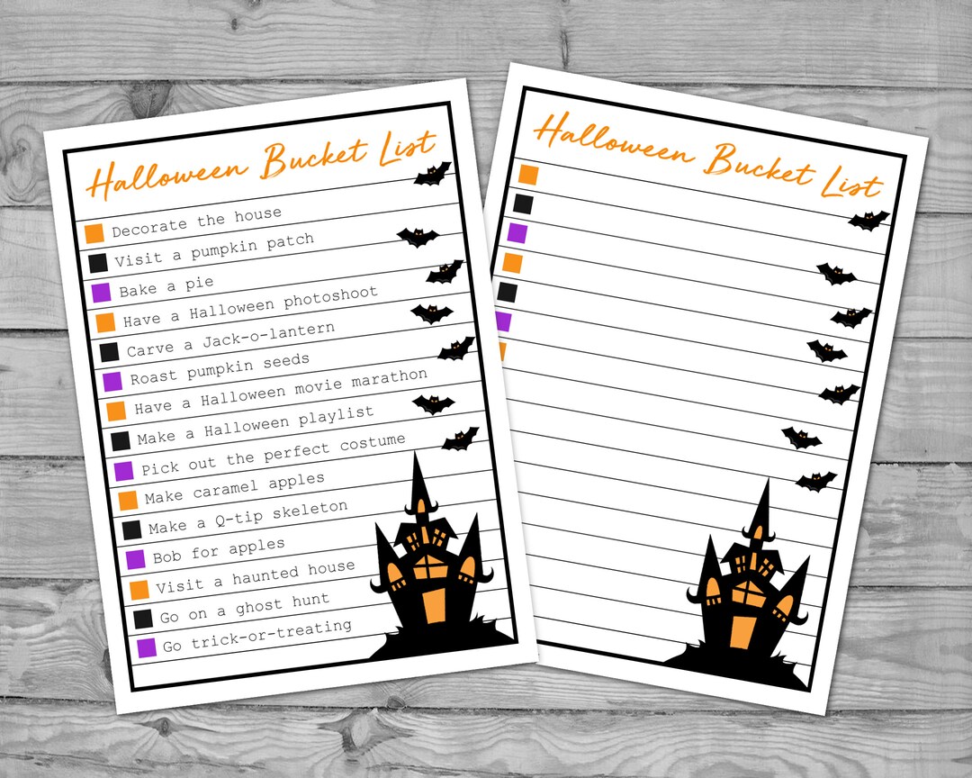 Printable Halloween Bucket List - Bucket List Printable - Autumn ...