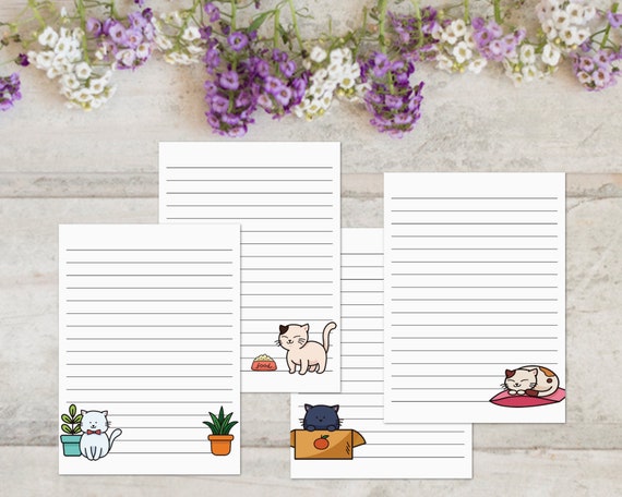 Printable Cat Note Pages Note Paper Decorative Writing Etsy