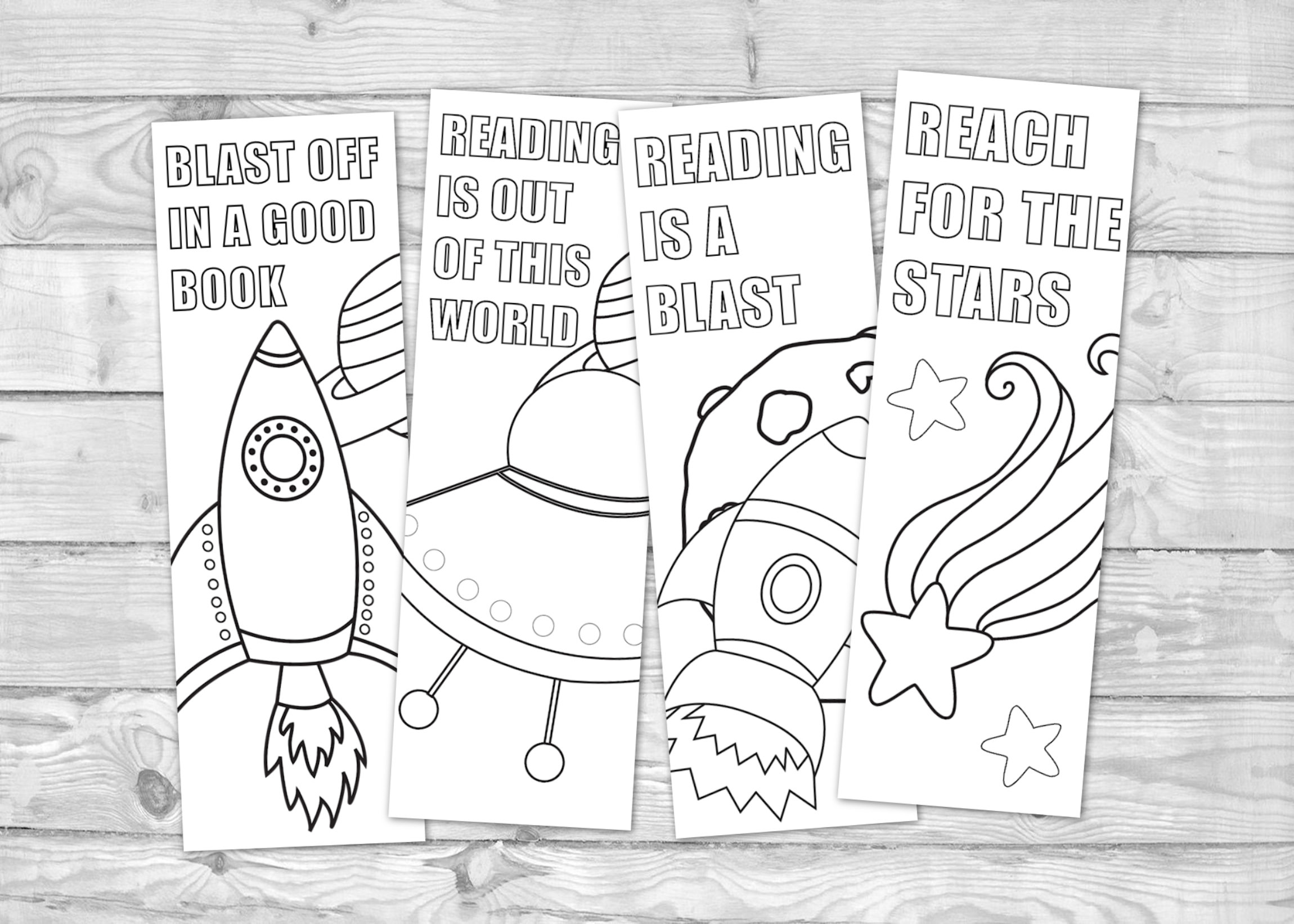 Printable Coloring Bookmarks Outer Space Bookmarks Set of 4 Etsy