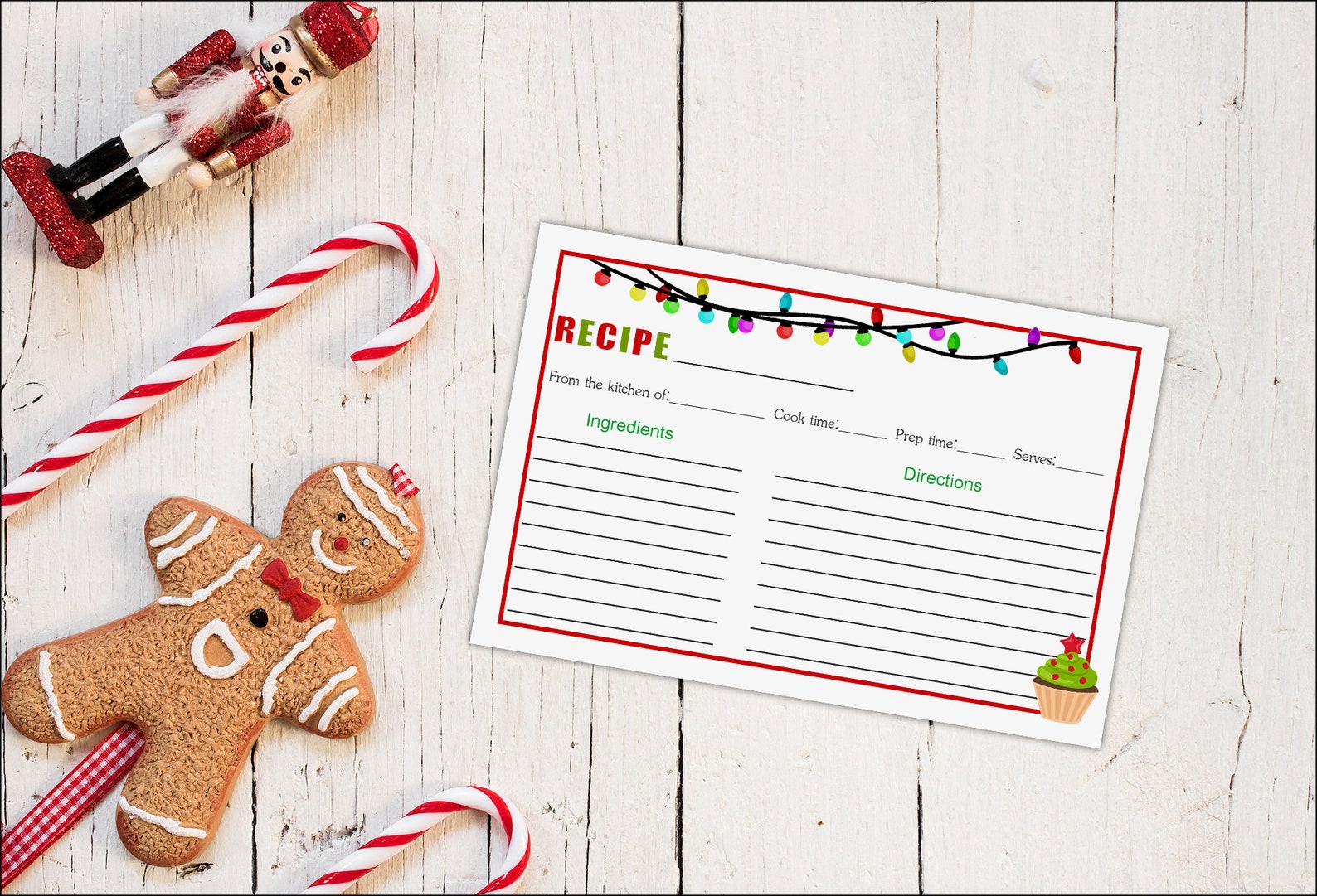 Christmas Printable Holiday Recipe Card DIY Recipe Card 4x6 Cute Christmas Recipe Cards