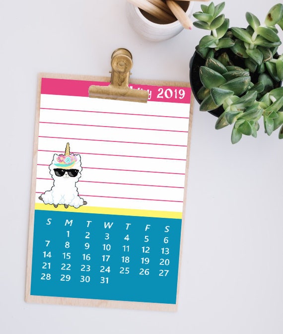 2019 Mini Llamacorn Calendar PRINTABLE 2019 Desk Calendar