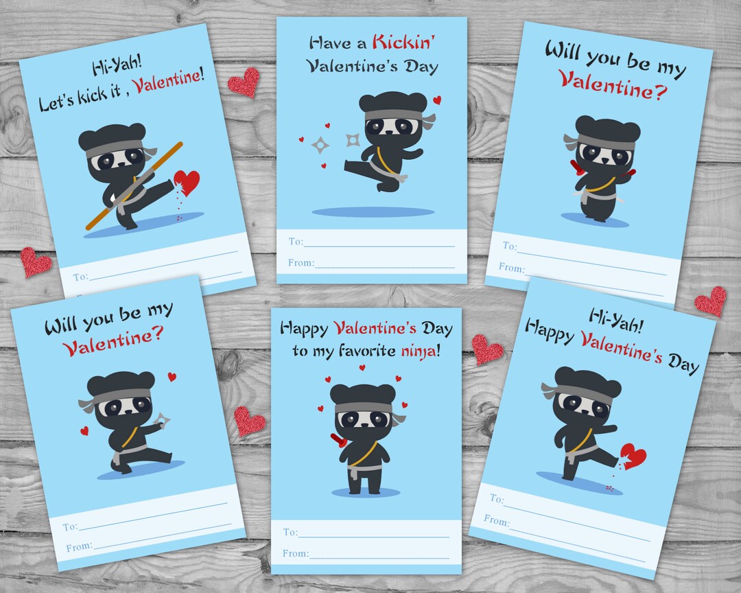 Printable Ninja Valentine Cards, Classroom Valentine Cards, School ...