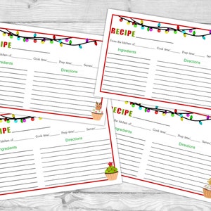 Christmas Printable Holiday Recipe Card DIY Recipe Card 4x6 Cute ...