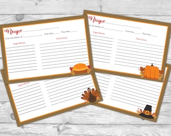 Printable Thanksgiving Recipe Card - Thanksgiving Dinner Recipe Card - Fall Autumn 4x6 Recipe Card