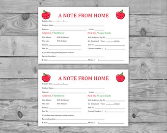 Printable School Notes - Note To Teacher - Fill In School Notes - Printable Note From Home
