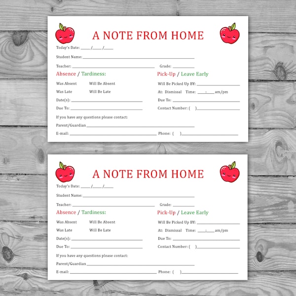 Printable School Notes - Note To Teacher - Fill In School Notes - Printable Note From Home