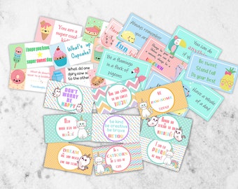 Printable Kawaii Bundle Lunch box notes, Set of 27 Lunch box cards, Printable lunch notes, Kids lunchbox cards