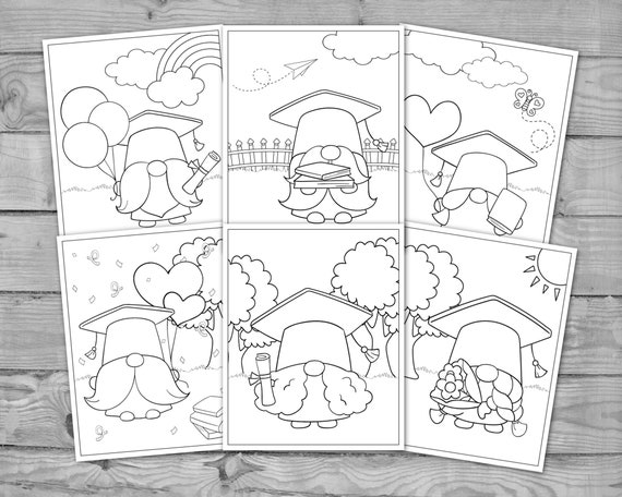 printable graduation gnome coloring for kids graduation etsy