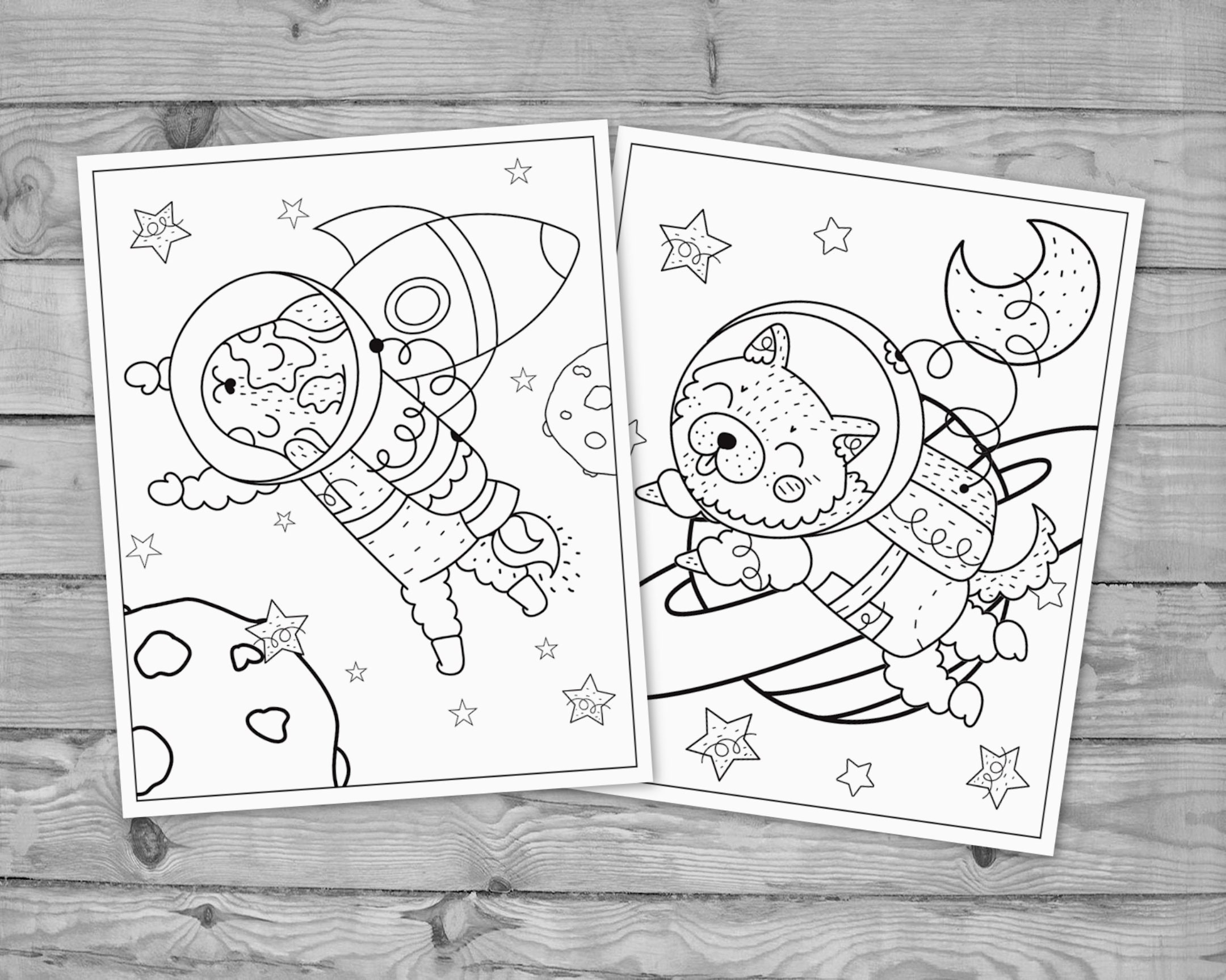 Astronaut Dog Printable Coloring for Kids, Space Dog Coloring Pages