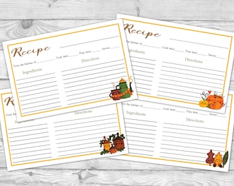Printable Autumn Fall Recipe Card - DIY Recipe Card 4x6 - Cute Recipe Cards Printables