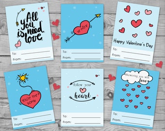 Printable Valentine's Cards For Kids, Classroom Valentine Cards, School Valentines