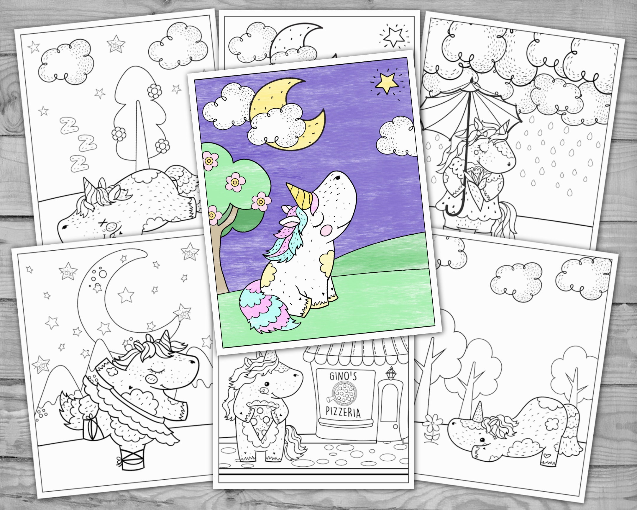 printable kawaii unicorn coloring pages for kids unicorn etsy