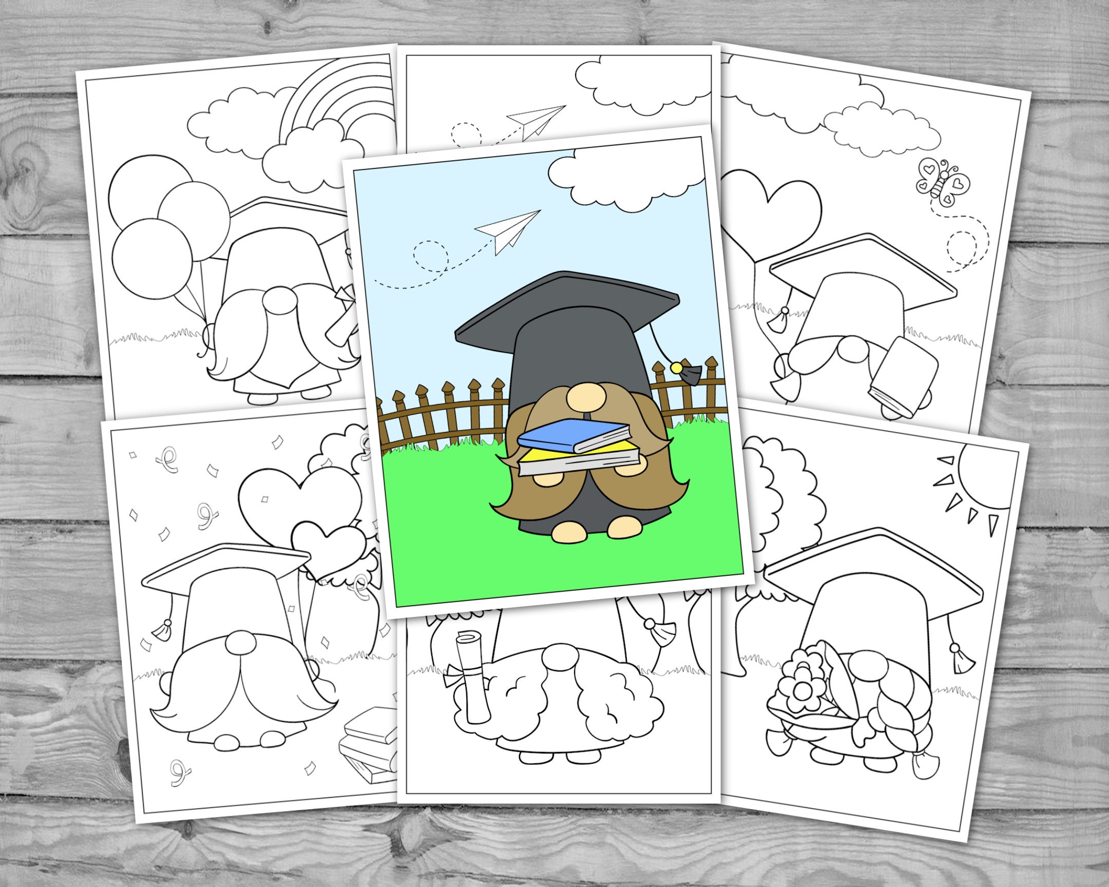 printable graduation gnome coloring for kids graduation etsy