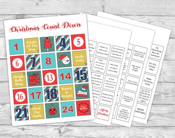 Printable Advent Calendar - Christmas Count Down - DIY Advent Calendar - Holiday Countdown