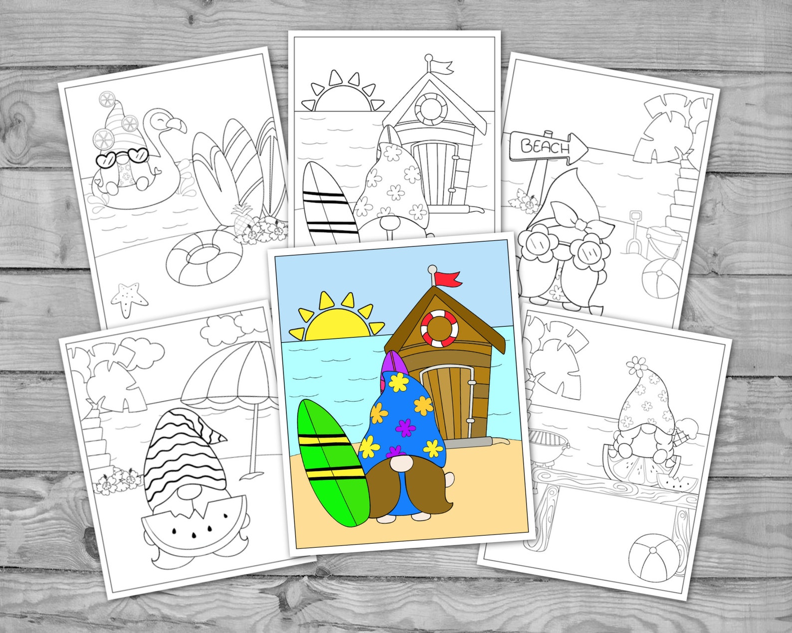 Printable Gnomes at the Beach Coloring for Kids, Gnome Activity ...