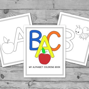 Libro para colorear del alfabeto preescolar imprimible, reconocimiento de letras de la A a la Z, hojas de trabajo de ECE imprimibles