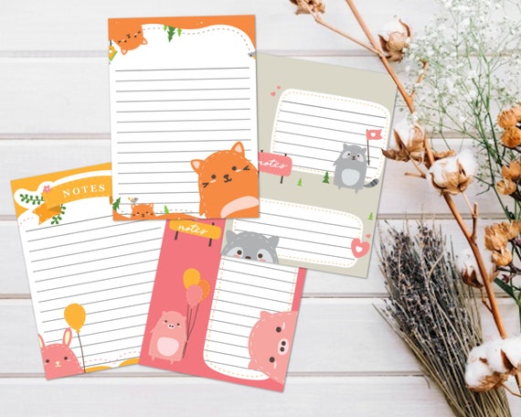 Printable Note Pages Animal Note Paper Decorative Writing Etsy