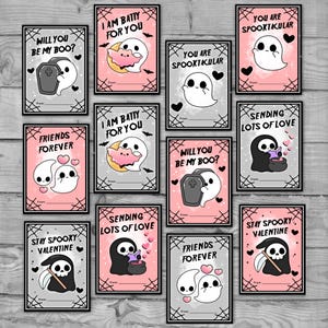 Druckbare Gruselige Valentinstag Karten | Kawaii Goth Valentinstagskarten für Kinder