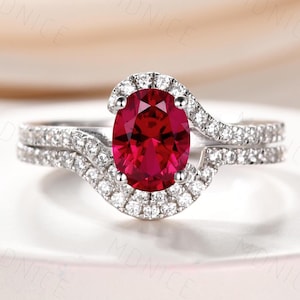 Ruby Ring, July Birthstone Ring, Ruby Wedding Ring Set, Oval Ruby Engagement Ring, Silver Rings, Stacking Ring, Birthstone Ring, Bridal Ring