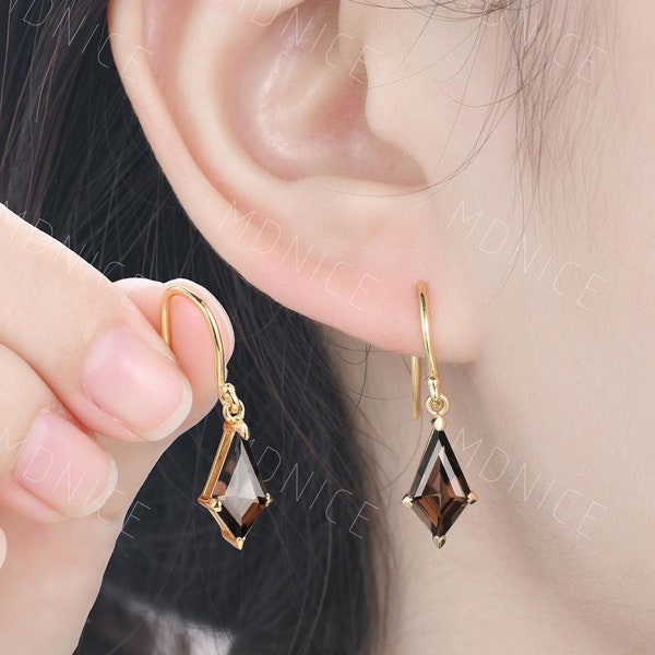 Kite Smoky Quartz Dangle Earrings: Gold Plated Bridesmaid Jewelry