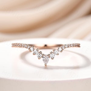 Rose gold moissanite curve band half eternity v shape matching band Moissanite nesting stackable band dainty women ring anniversary gift
