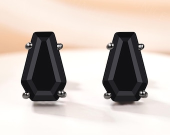 Black Onyx Coffin Studs: Gothic Sterling Silver Earrings