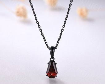 Tiny Coffin Pendant, Blood Red Garnet Coffin Necklace Black Gold Alternative Gothic January Birthstone Necklace Coffin Silver Pendant Casket