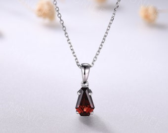 Tiny Coffin Pendant, Blood Red Garnet Coffin Necklace White Gold Alternative Gothic January Birthstone Necklace Coffin Silver Pendant Casket