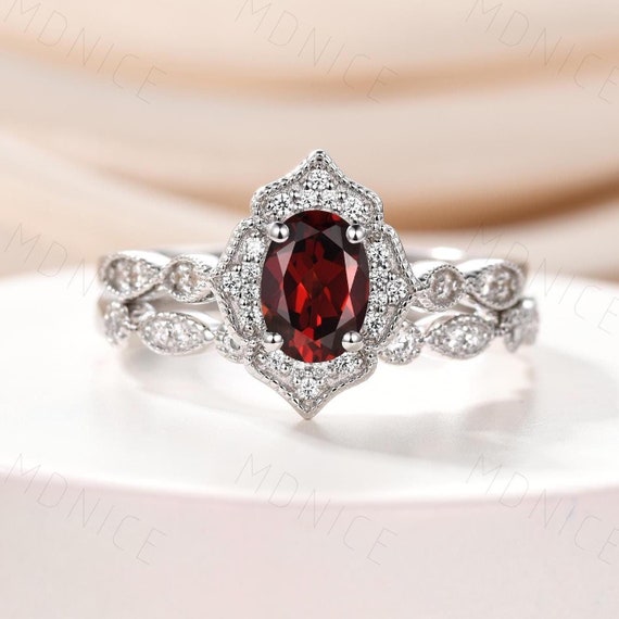 Holibanna Anello Vintage Con Pietra Rossa Granato - Regolabile In Rame - Regalo San Valentino