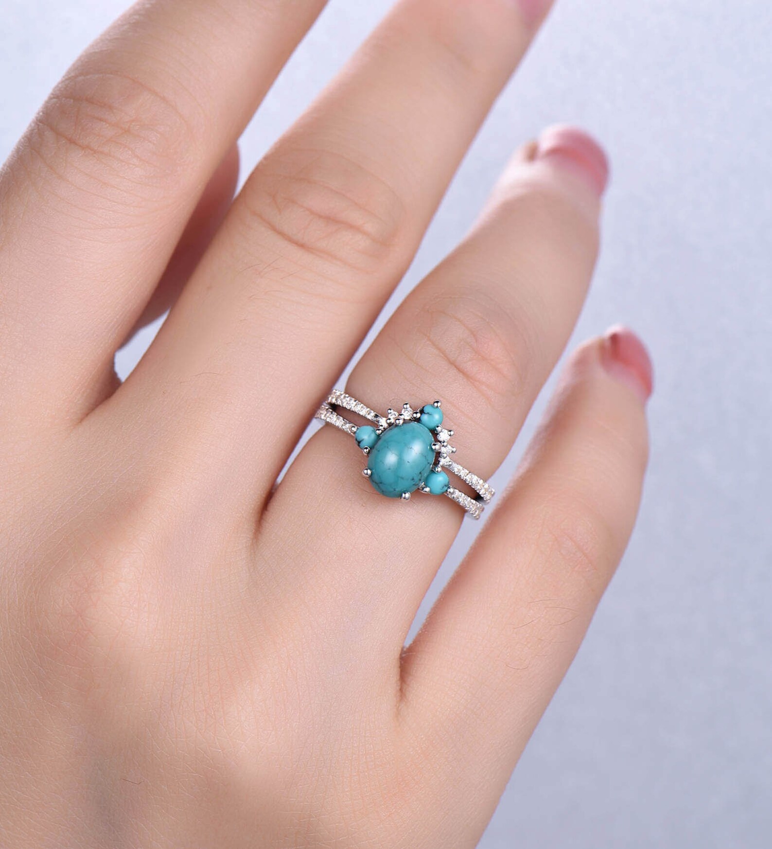 Turquoise Wedding Ring Set Oval Turquoise Ring 925 Sterling Etsy