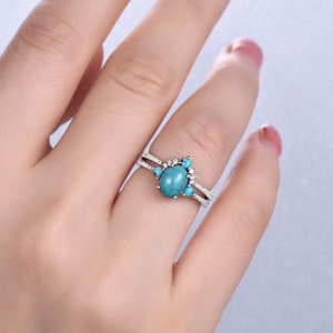 Turquoise Wedding Ring Set Oval Turquoise Ring 925 Sterling Silver Rings December Birthstone Ring Turquoise Gold Ring Bridal Set