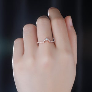 Opal Stacking Band, Dainty Opal Ring, Opal Wedding Ring, Curved Matching Band, White Opal and CZ Ring, Rose Gold Opal Ring, Silver Ring image 6