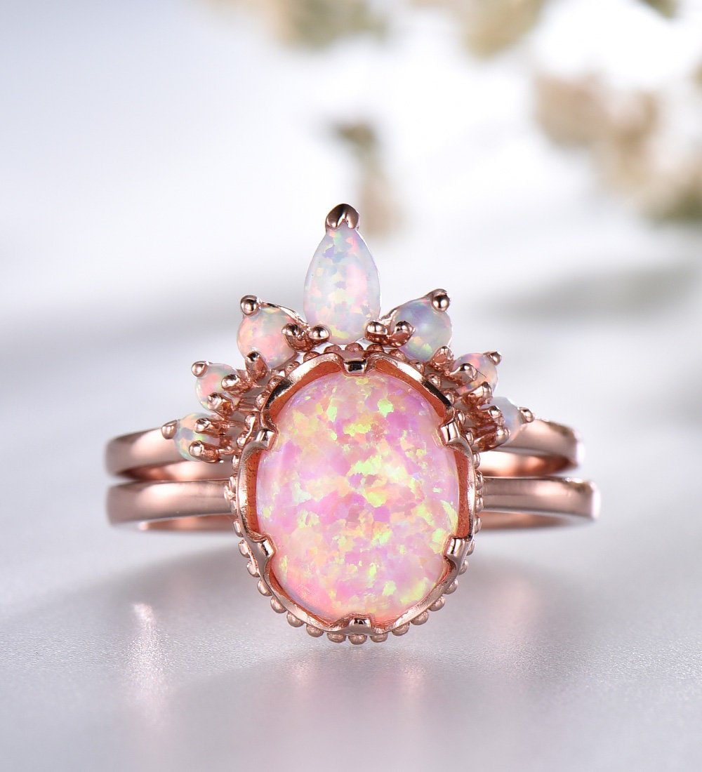 Fire opal wedding ring best sale set