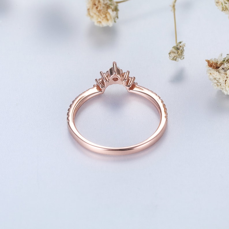 Opal Stacking Band, Dainty Opal Ring, Opal Wedding Ring, Curved Matching Band, White Opal and CZ Ring, Rose Gold Opal Ring, Silver Ring image 4