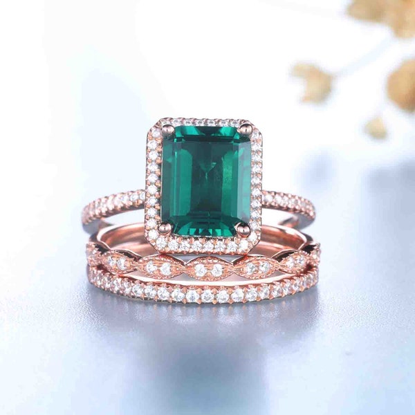 Emerald Wedding Ring Set Etsy