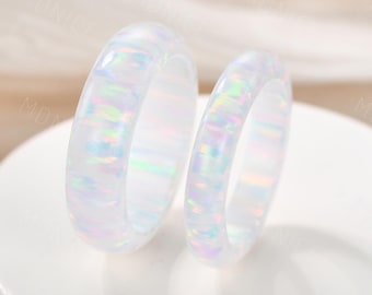 Anillo de eternidad de ópalo de fuego blanco: anillo de bodas hecho a mano sin metal