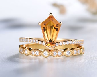 Citrine Ring, November Birthstone, Unique Citrine Engagement Ring, Half Eternity Stacking Ring, Gold Ring, Delicate Ring, Statement Ring